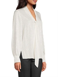 Isla Embellished Stretch Silk Tieneck Blouse