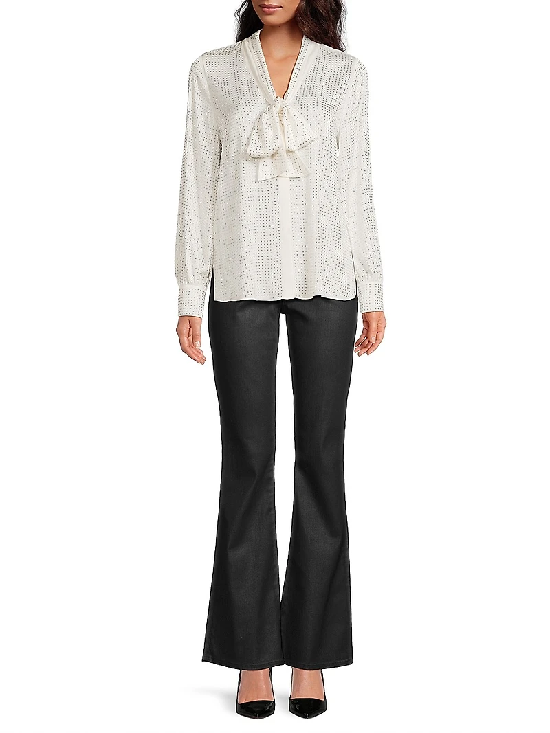 Isla Embellished Stretch Silk Tieneck Blouse