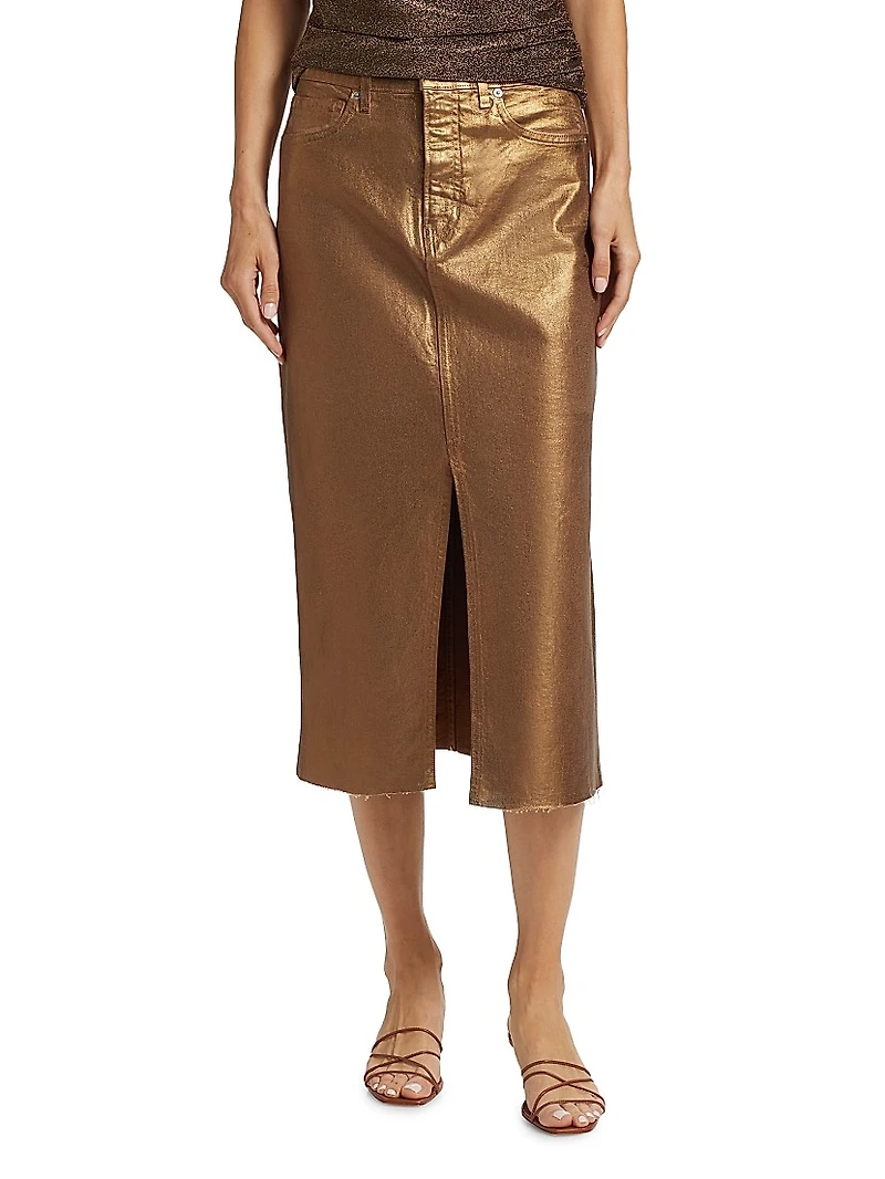 Victoria Metallic Stretch Cotton Midi-Skirt