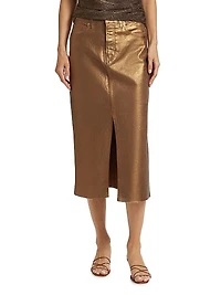 Victoria Metallic Stretch Cotton Midi-Skirt
