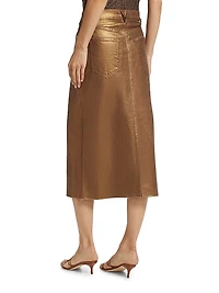Victoria Metallic Stretch Cotton Midi-Skirt