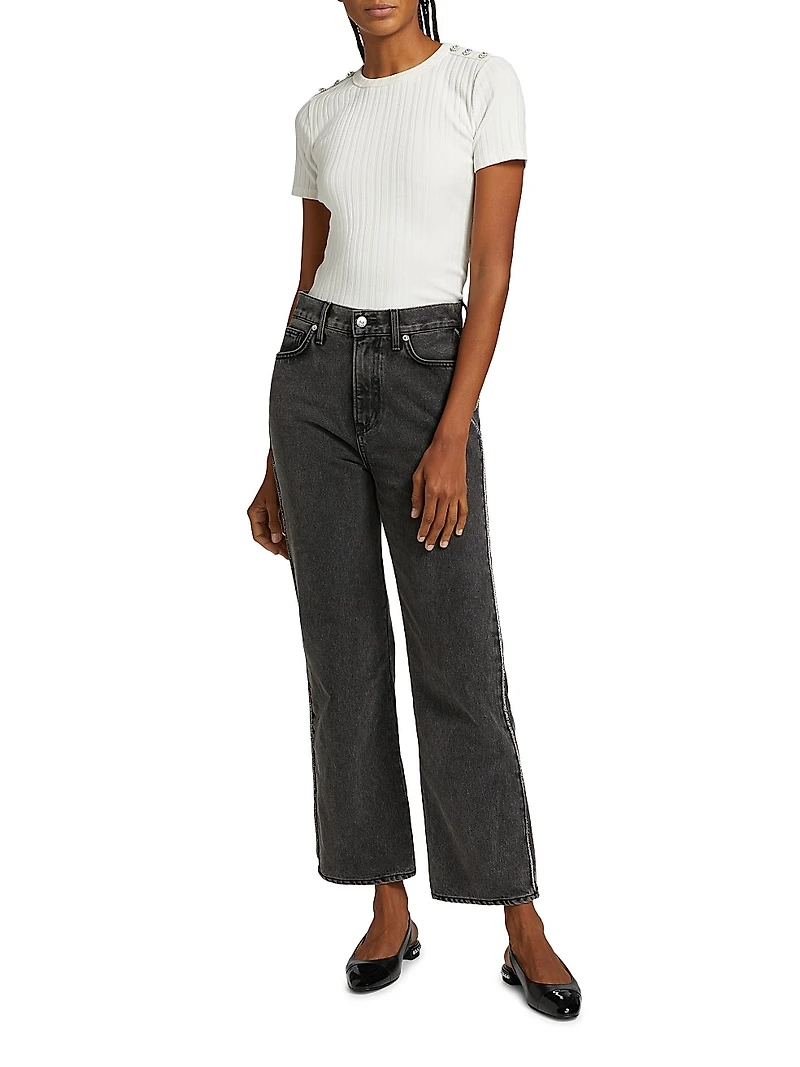 Dylan Crystal-Embellished High-Rise Straight-Leg Jeans