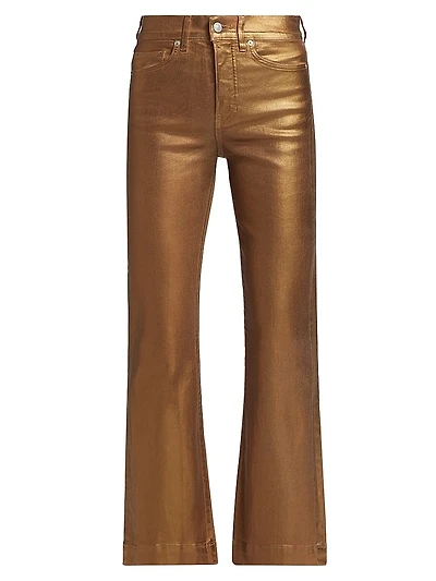 Carson Metallic High-Rise Crop Flared Jeans