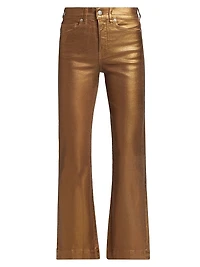 Carson Metallic High-Rise Crop Flared Jeans