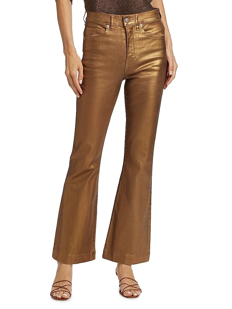 Carson Metallic High-Rise Crop Flared Jeans