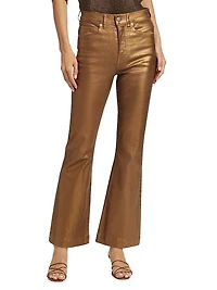 Carson Metallic High-Rise Crop Flared Jeans