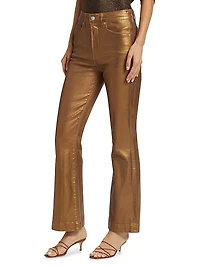 Carson Metallic High-Rise Crop Flared Jeans