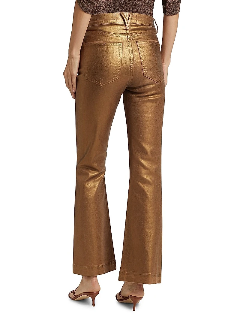 Carson Metallic High-Rise Crop Flared Jeans