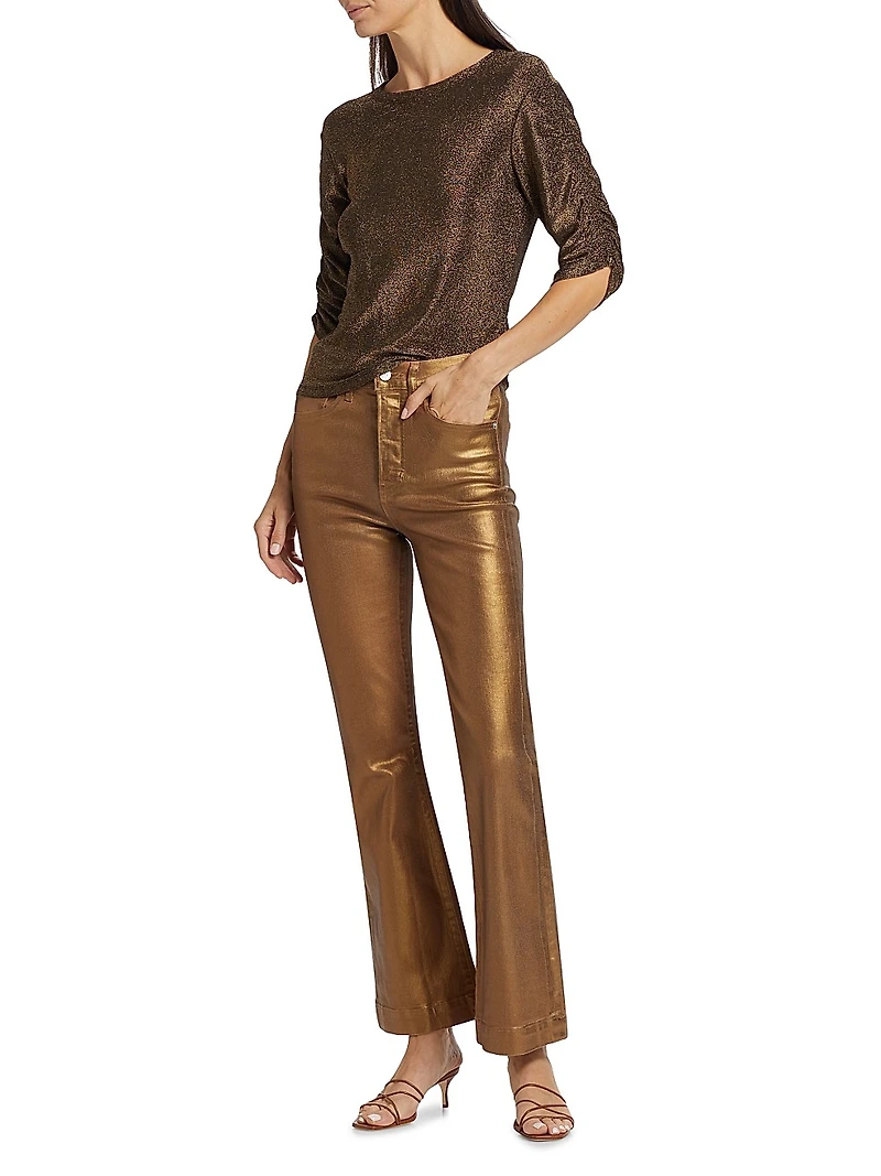Carson Metallic High-Rise Crop Flared Jeans