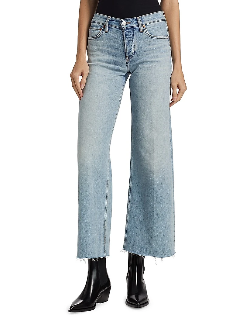Mid-Rise Stretch Wide-Leg Crop Jeans
