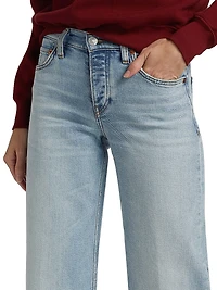 Mid-Rise Stretch Wide-Leg Crop Jeans