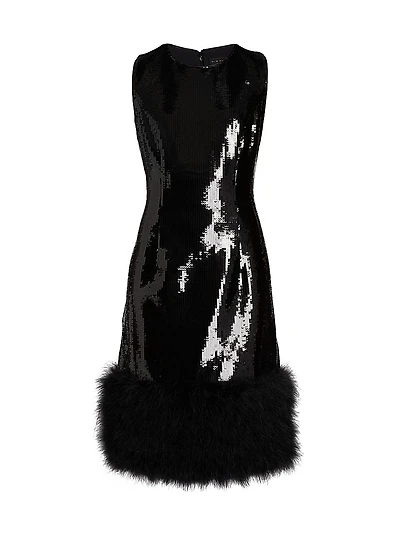 Heritage Chiara Sequin Feather-Trim Dress