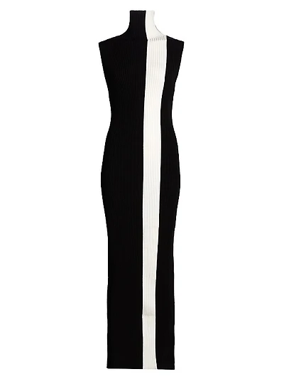 Estella Rib-Knit Striped Sleeveless Column Maxi-Dress