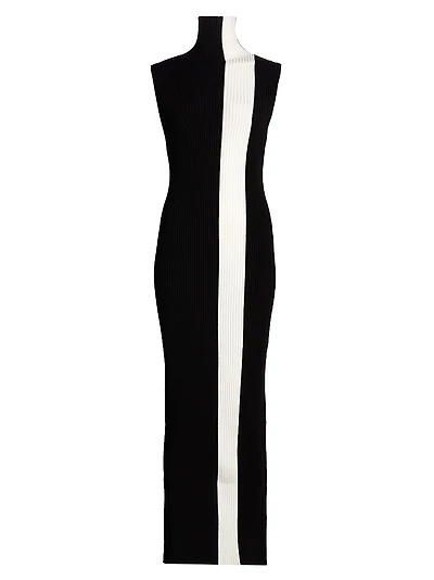 Estella Rib-Knit Striped Sleeveless Column Maxi-Dress