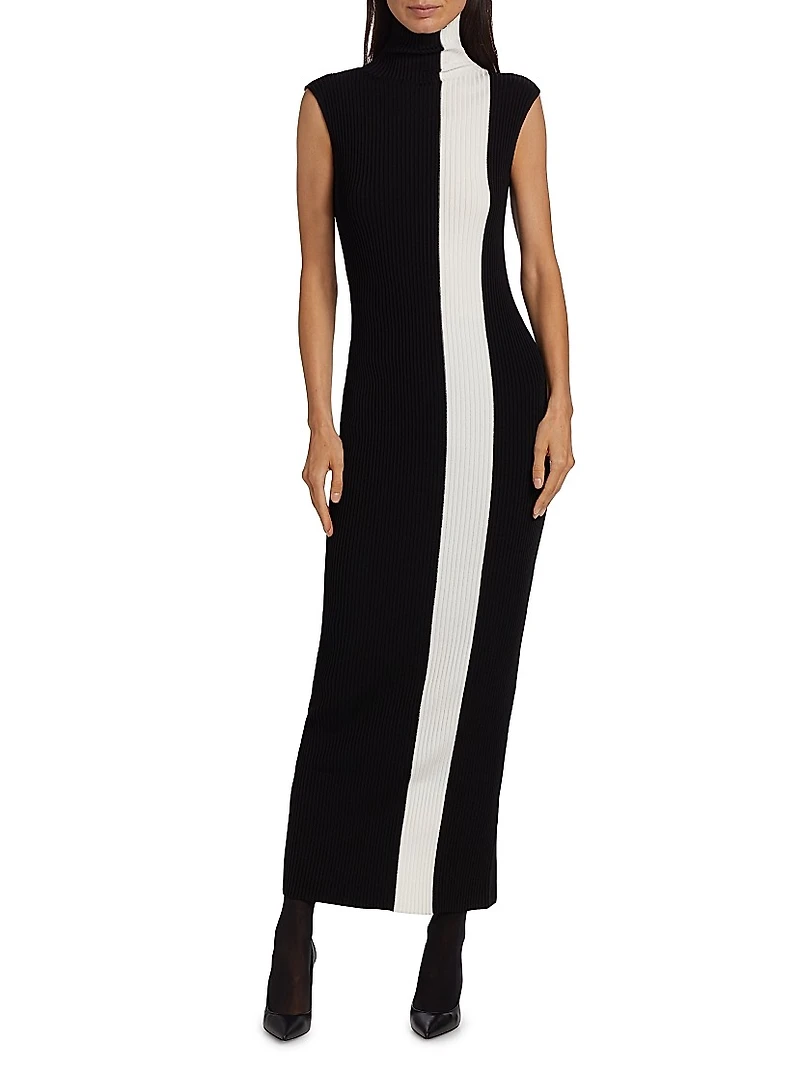 Estella Rib-Knit Striped Sleeveless Column Maxi-Dress