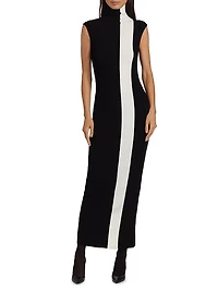 Estella Rib-Knit Striped Sleeveless Column Maxi-Dress