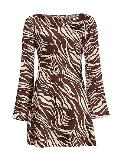 Pike Zebra Satin Long-Sleeve Minidress