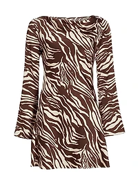 Pike Zebra Satin Long-Sleeve Minidress