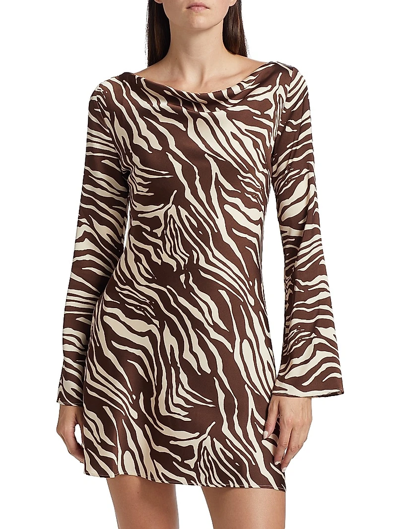 Pike Zebra Satin Long-Sleeve Minidress
