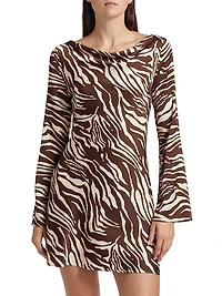 Pike Zebra Satin Long-Sleeve Minidress