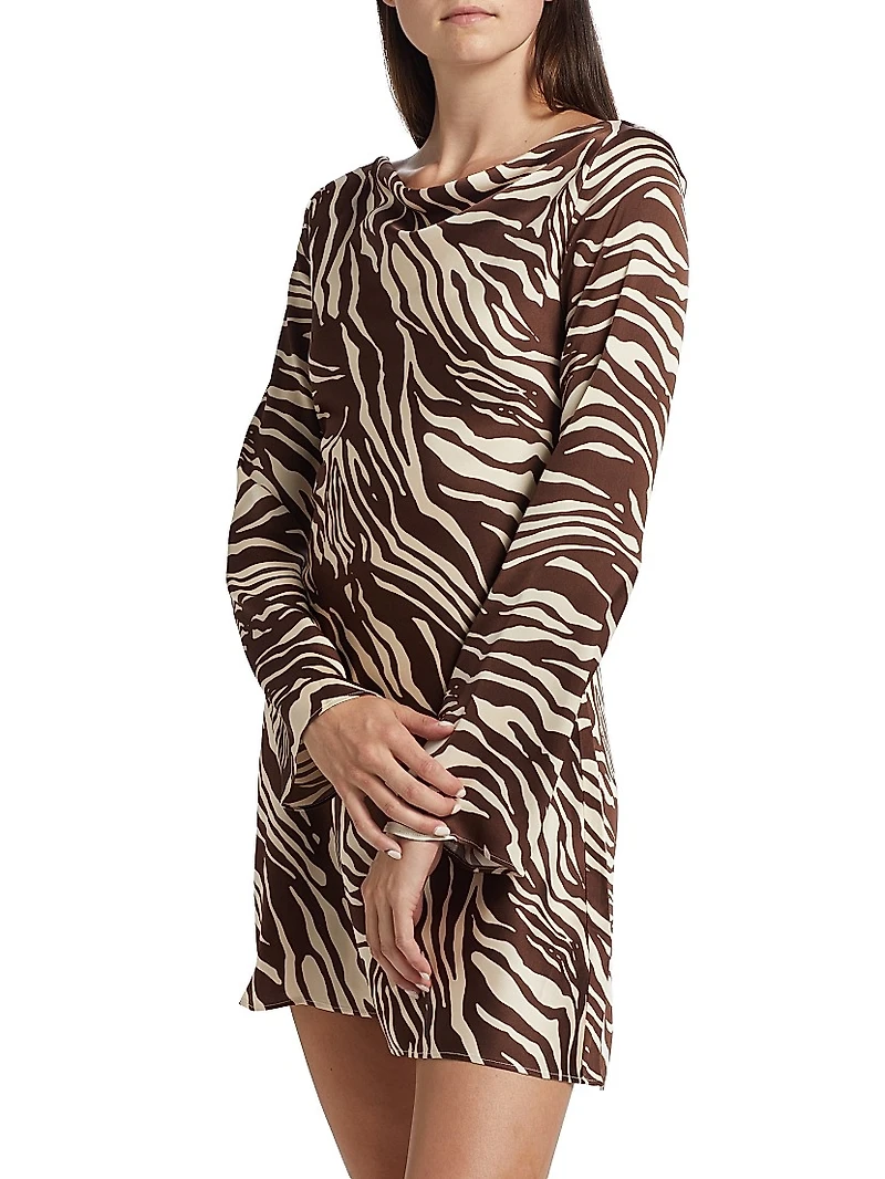 Pike Zebra Satin Long-Sleeve Minidress