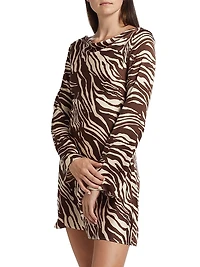 Pike Zebra Satin Long-Sleeve Minidress