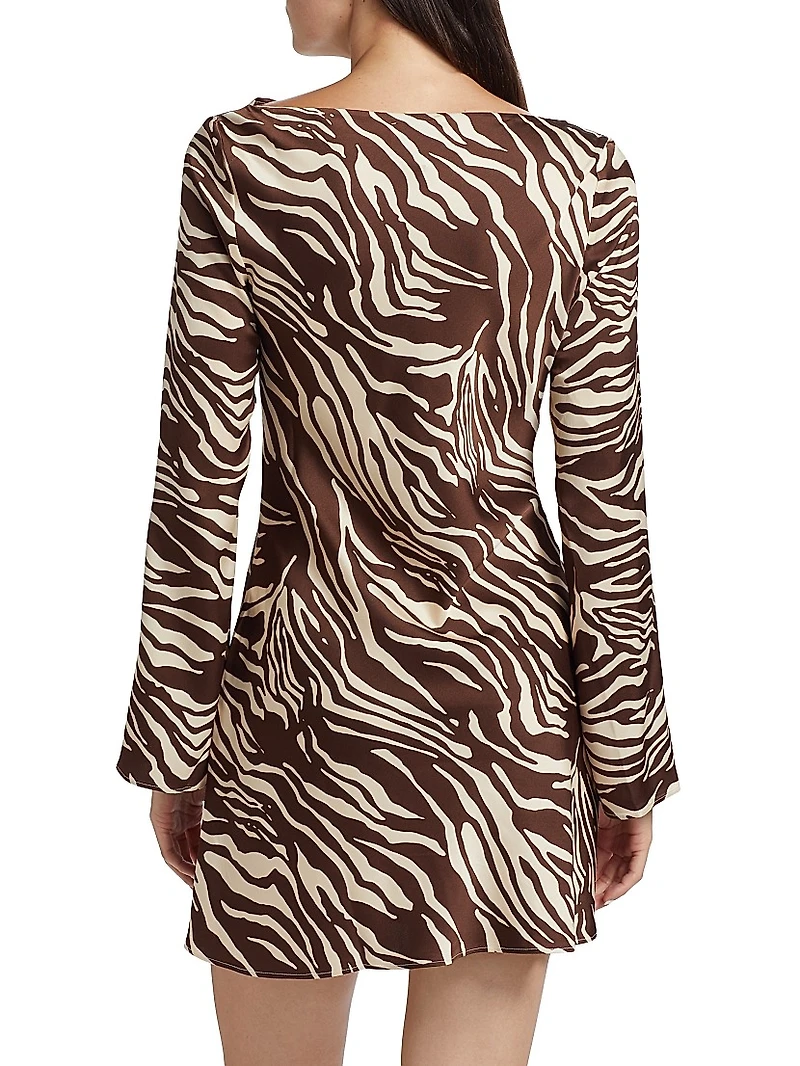 Pike Zebra Satin Long-Sleeve Minidress