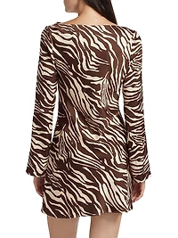 Pike Zebra Satin Long-Sleeve Minidress