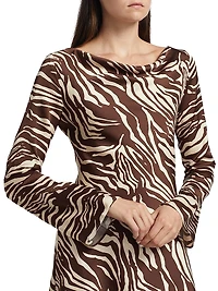 Pike Zebra Satin Long-Sleeve Minidress