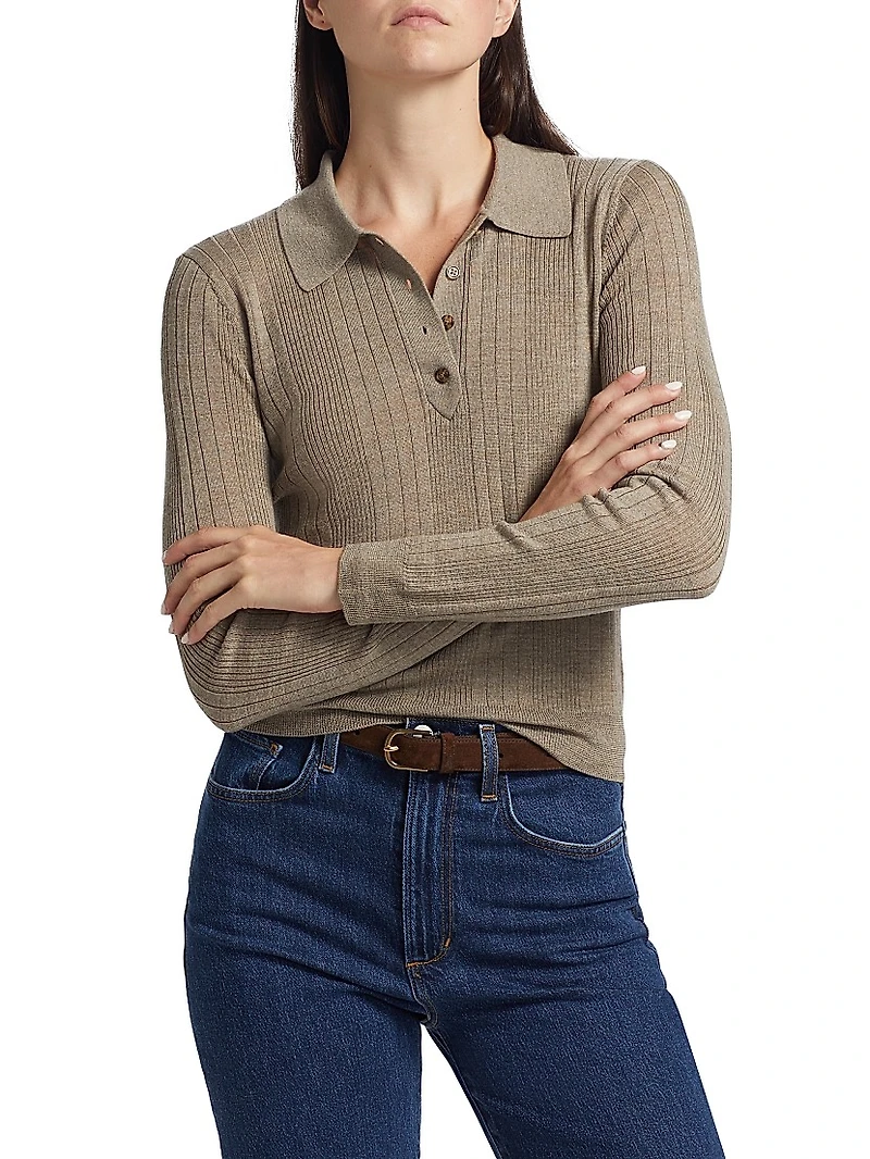 Hermia Rib-Knit Wool Polo Sweater
