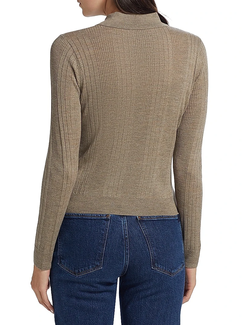 Hermia Rib-Knit Wool Polo Sweater