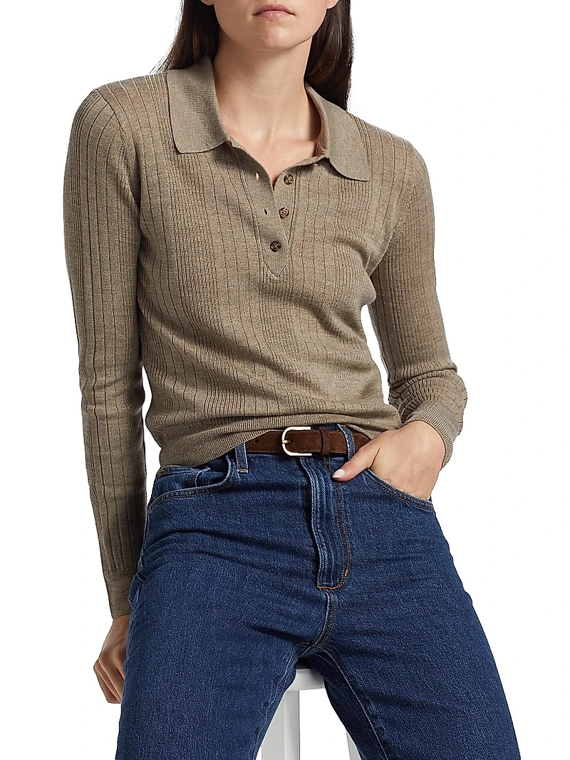 Hermia Rib-Knit Wool Polo Sweater