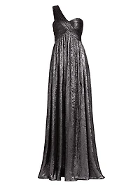 Bettie Metallic One-Shoulder Gown