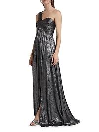 Bettie Metallic One-Shoulder Gown