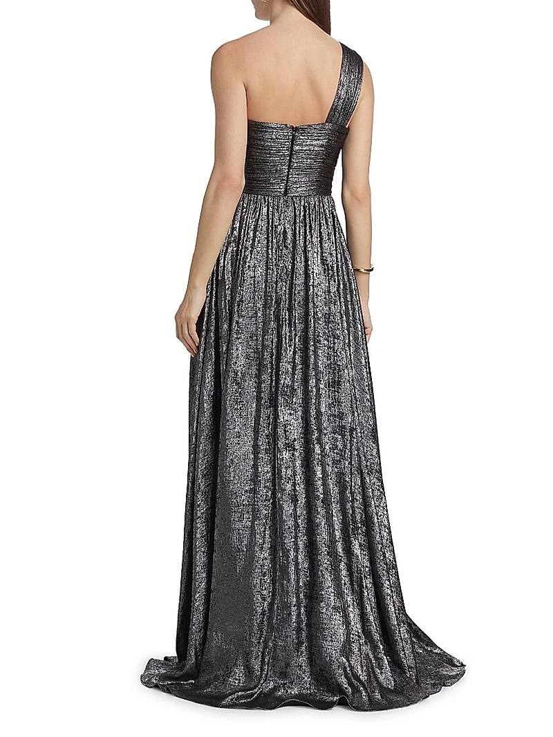 Bettie Metallic One-Shoulder Gown