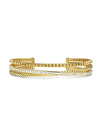Crossover Trio Three Row Cuff Bracelet 18K Yellow Gold