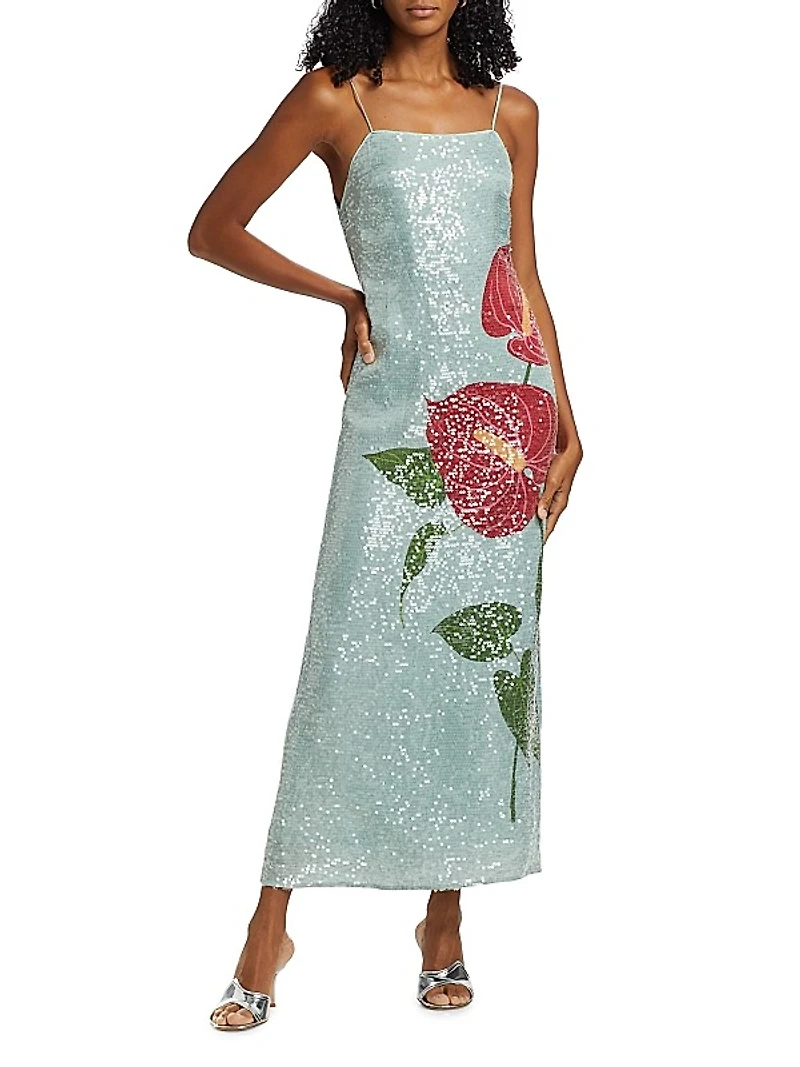 Sequined Anthurium Slip Maxi Dress