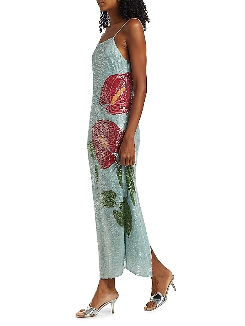 Sequined Anthurium Slip Maxi Dress