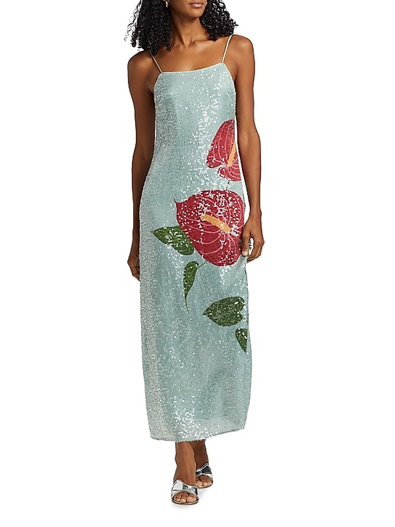 Sequined Anthurium Slip Maxi Dress