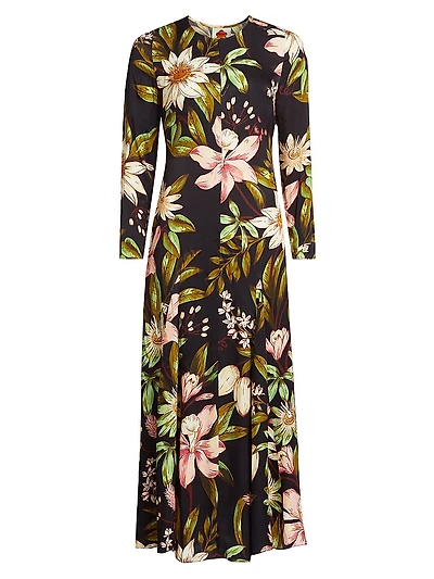 Surreal Flowers Long-Sleeve Midi-Dress