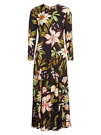 Surreal Flowers Long-Sleeve Midi-Dress