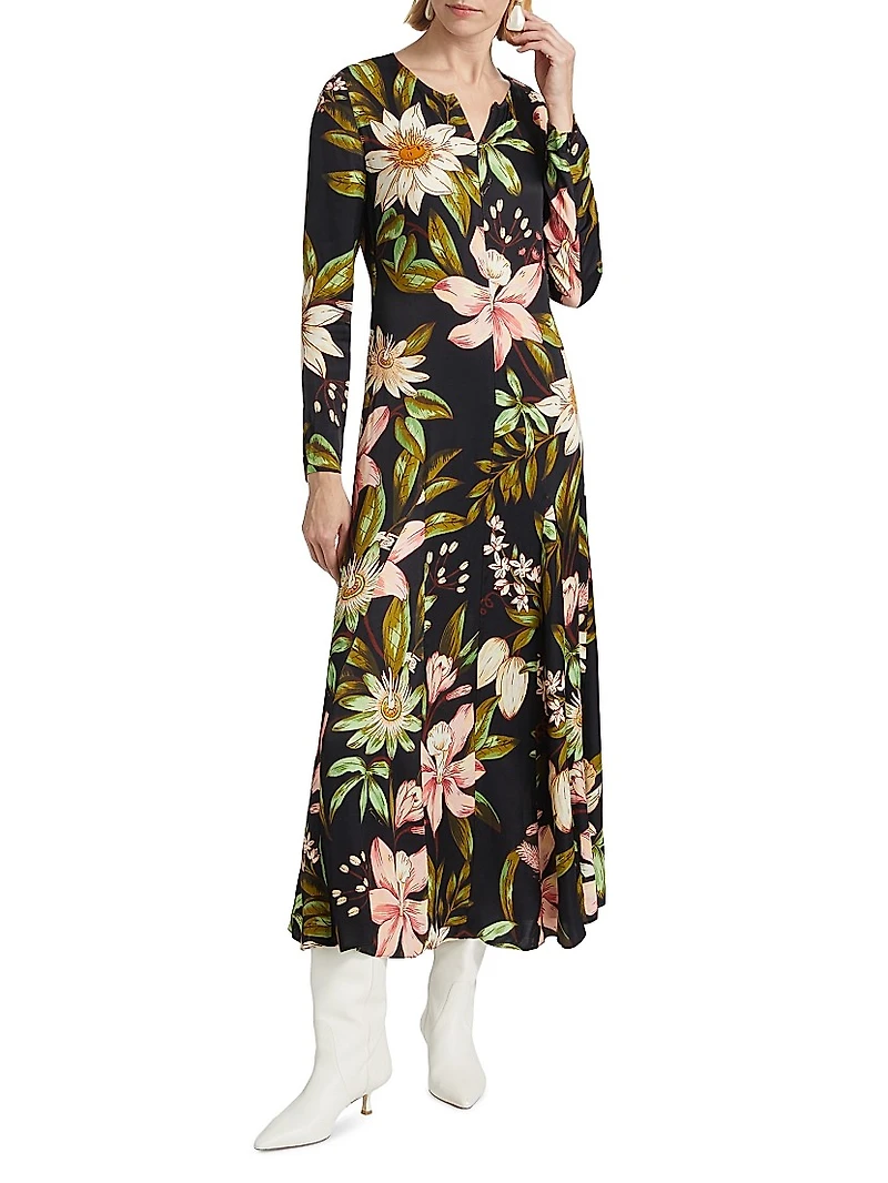 Surreal Flowers Long-Sleeve Midi-Dress