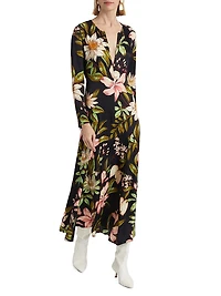 Surreal Flowers Long-Sleeve Midi-Dress