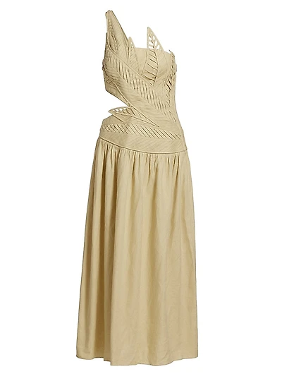 Sand Leaves Cut-Out Midi-Dress