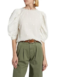 Puff-Sleeve 3D Flowers Blouse