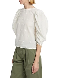 Puff-Sleeve 3D Flowers Blouse