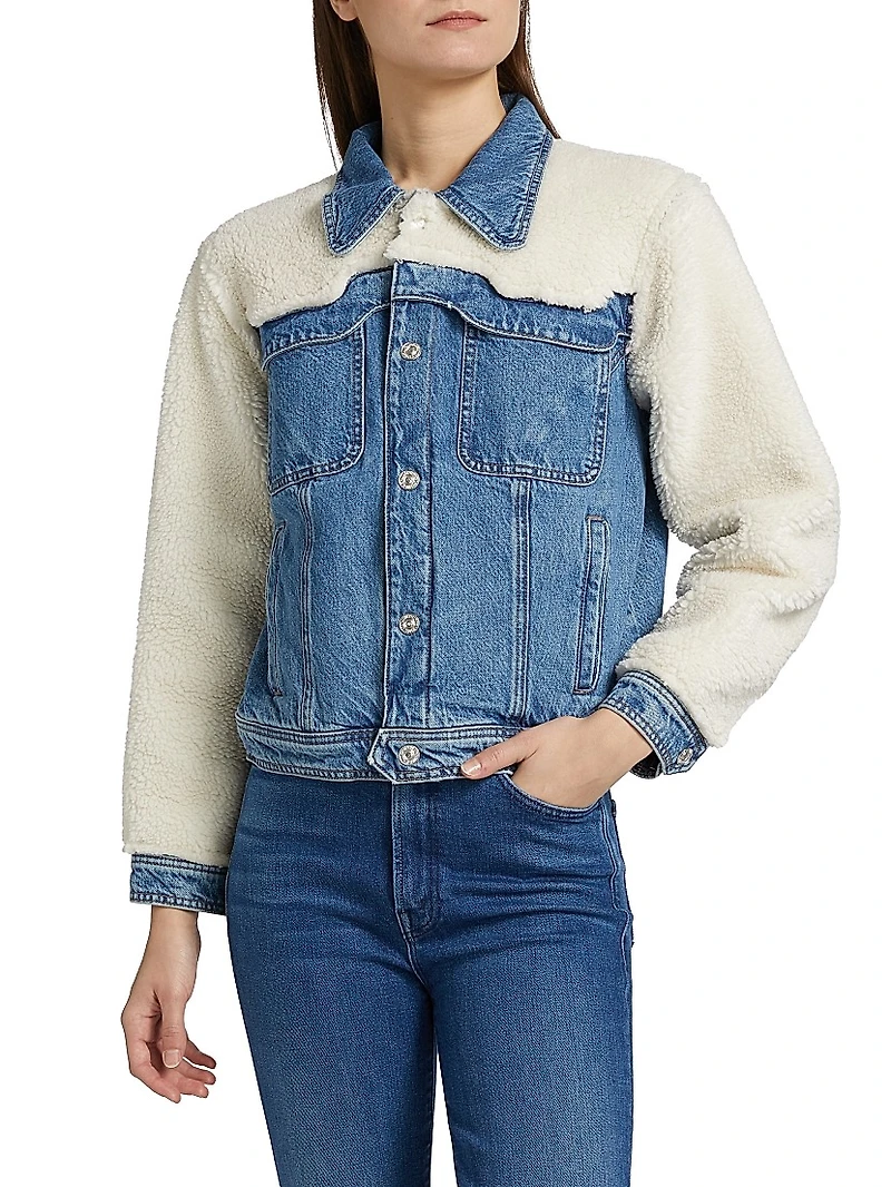 Backbend Faux Shearling Denim Jacket