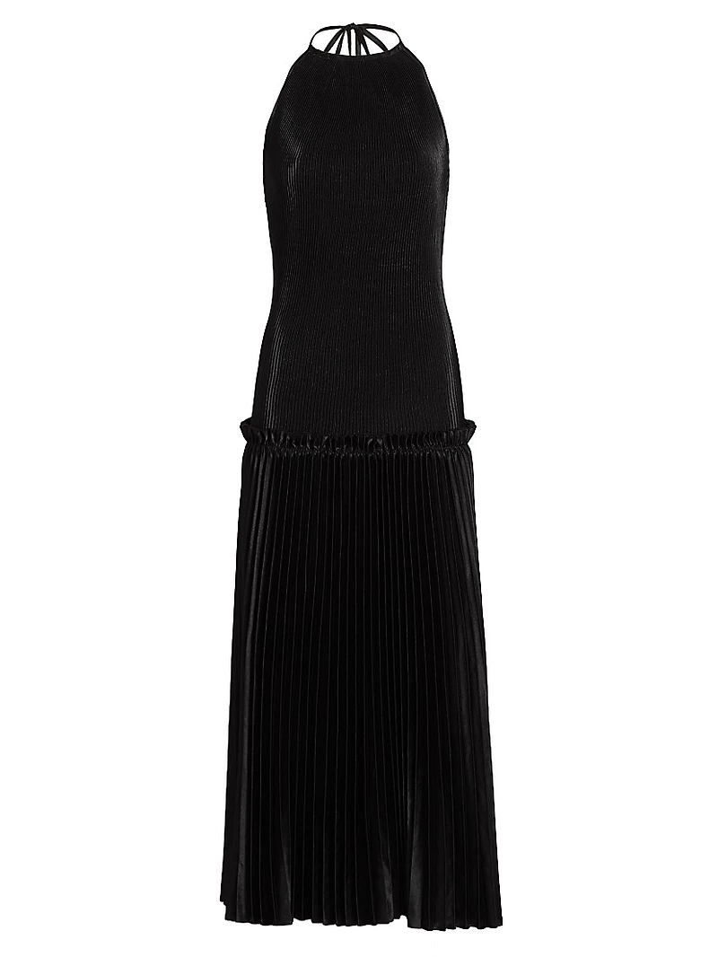 La Fete Charlotte Pleated Halterneck Midi-Dress