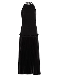 La Fete Charlotte Pleated Halterneck Midi-Dress