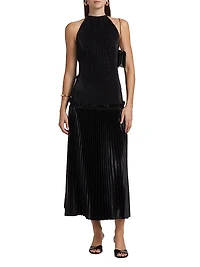 La Fete Charlotte Pleated Halterneck Midi-Dress